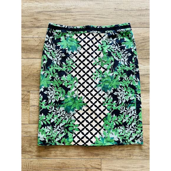 Boden Classic Pencil Skirt Green Navy Botanical Lattice US 10R UK 14R Straight - Picture 4 of 6
